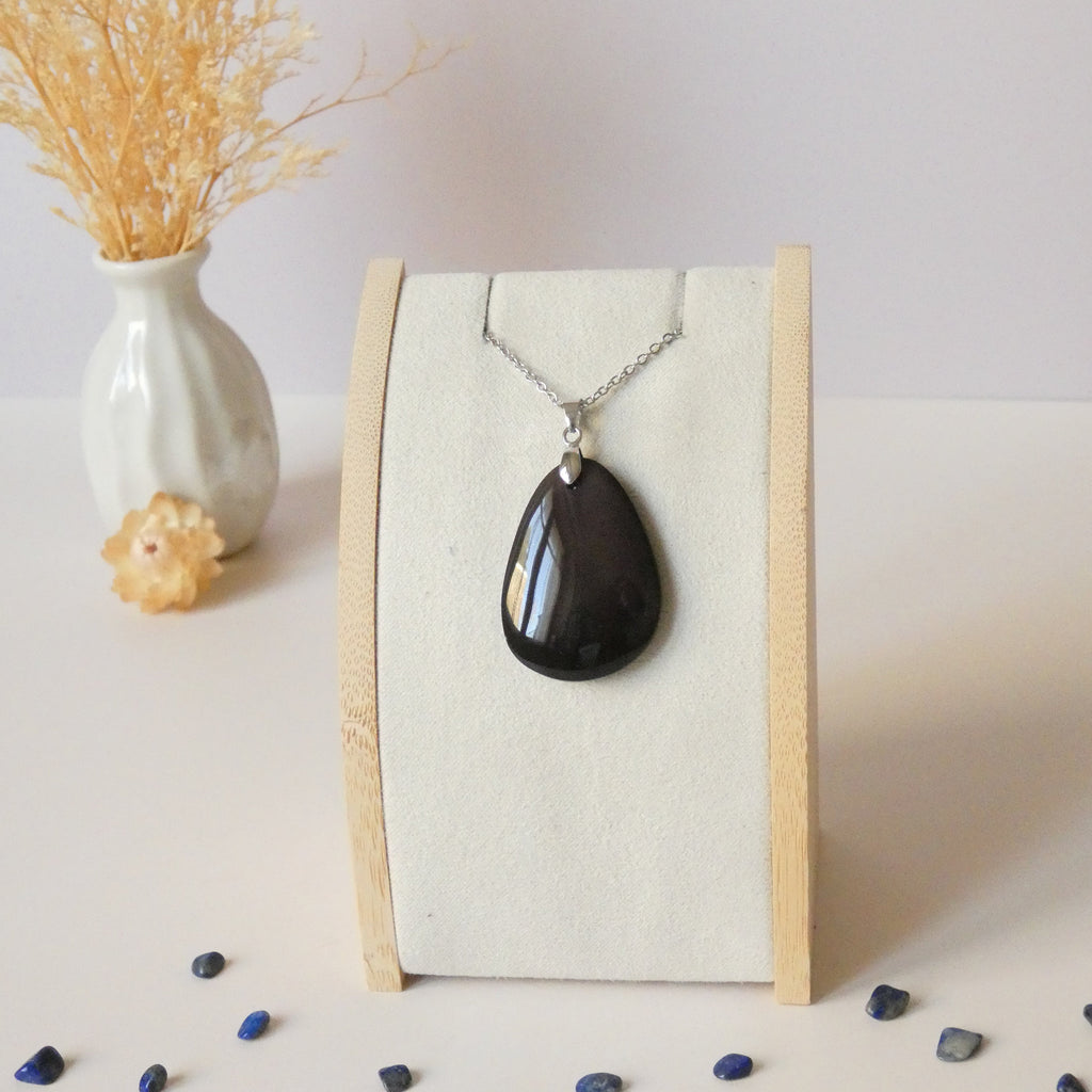 Pendentif obsidienne œil céleste – nuances violet/rose – 3,6 cm