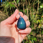 Pendentif obsidienne œil céleste – reflets bleu/violet – 3,5 cm