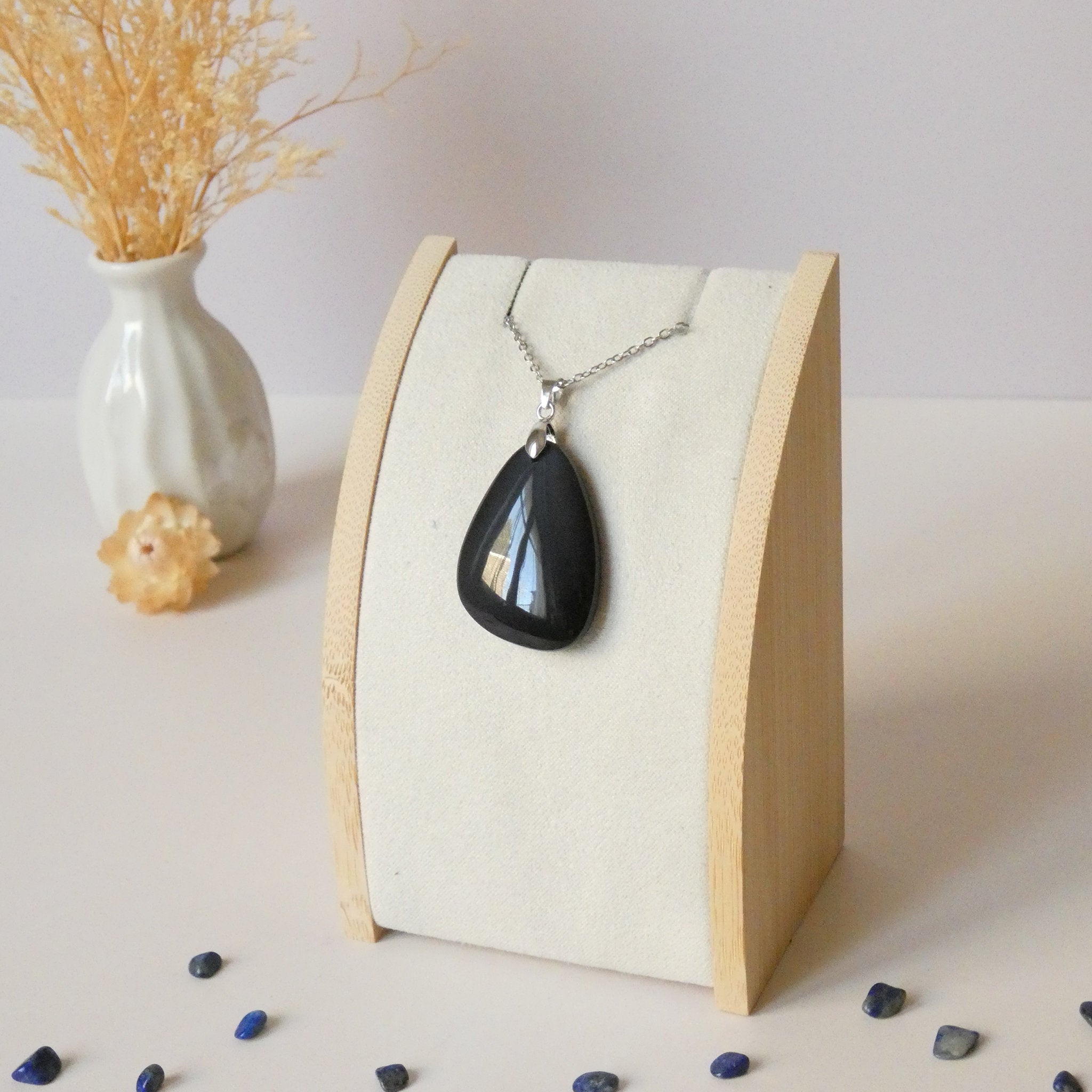 Pendentif obsidienne œil céleste – reflets bleu/violet – 3,5 cm