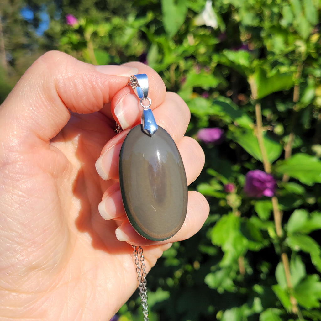 Pendentif obsidienne oeil céleste - bélière argentée - pierre naturelle