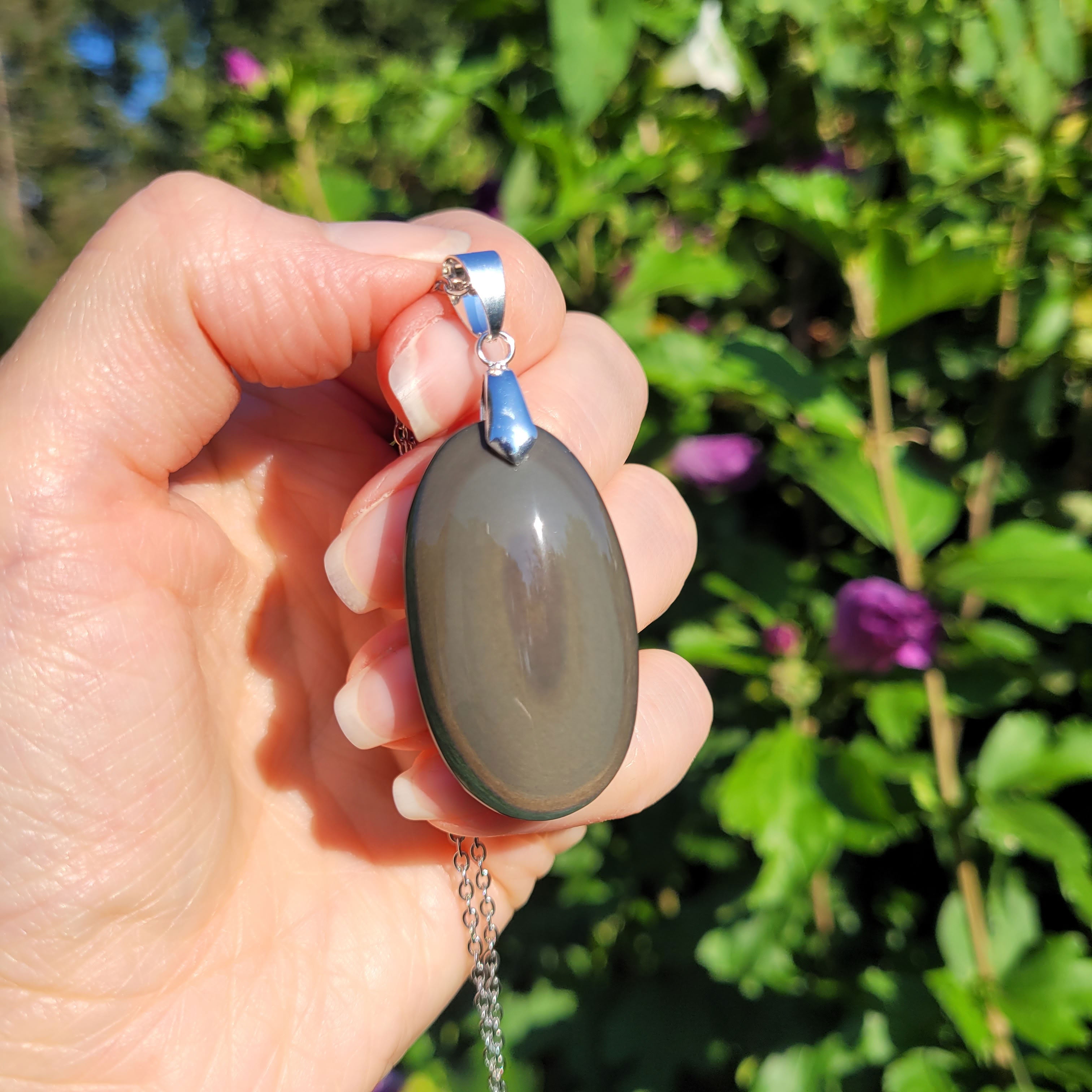 Pendentif obsidienne oeil céleste - bélière argentée - pierre naturelle