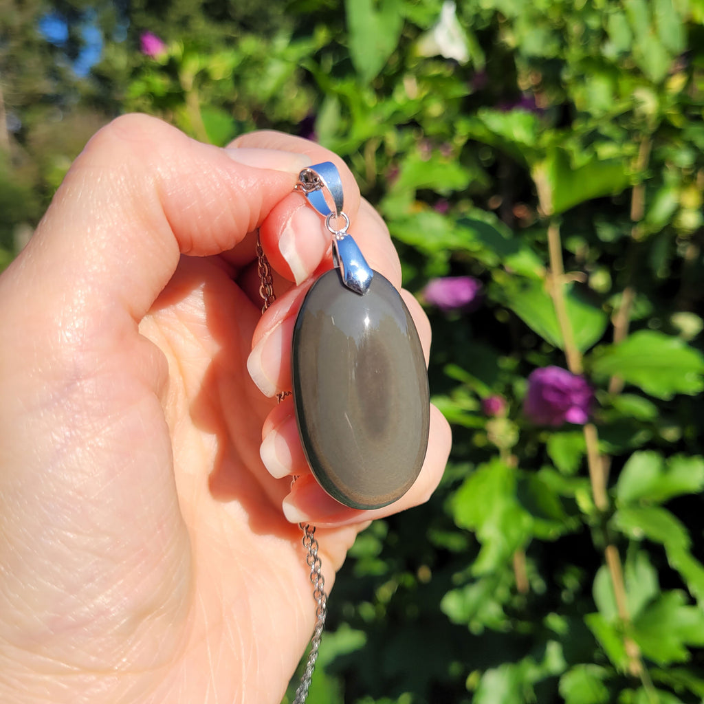 Pendentif obsidienne oeil céleste - bélière argentée - pierre naturelle