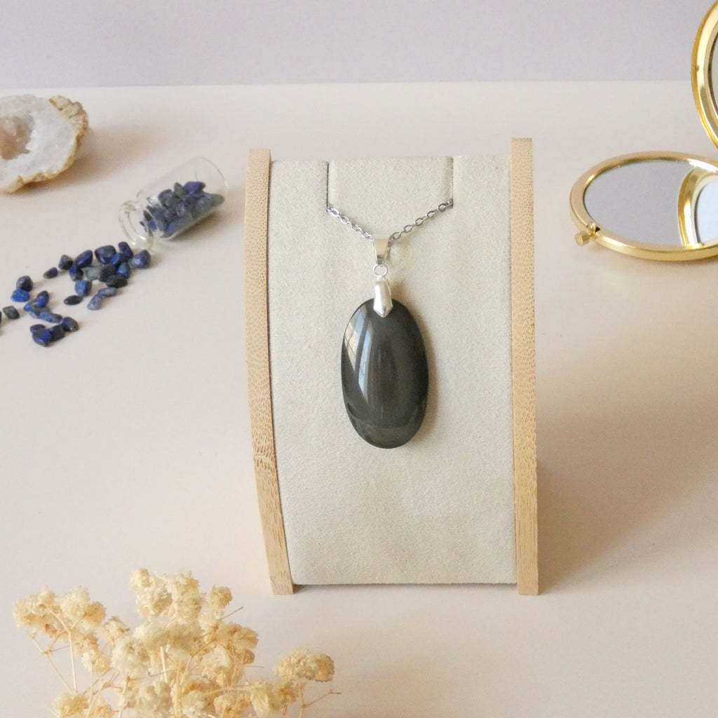 Pendentif obsidienne oeil céleste - bélière argentée - pierre naturelle