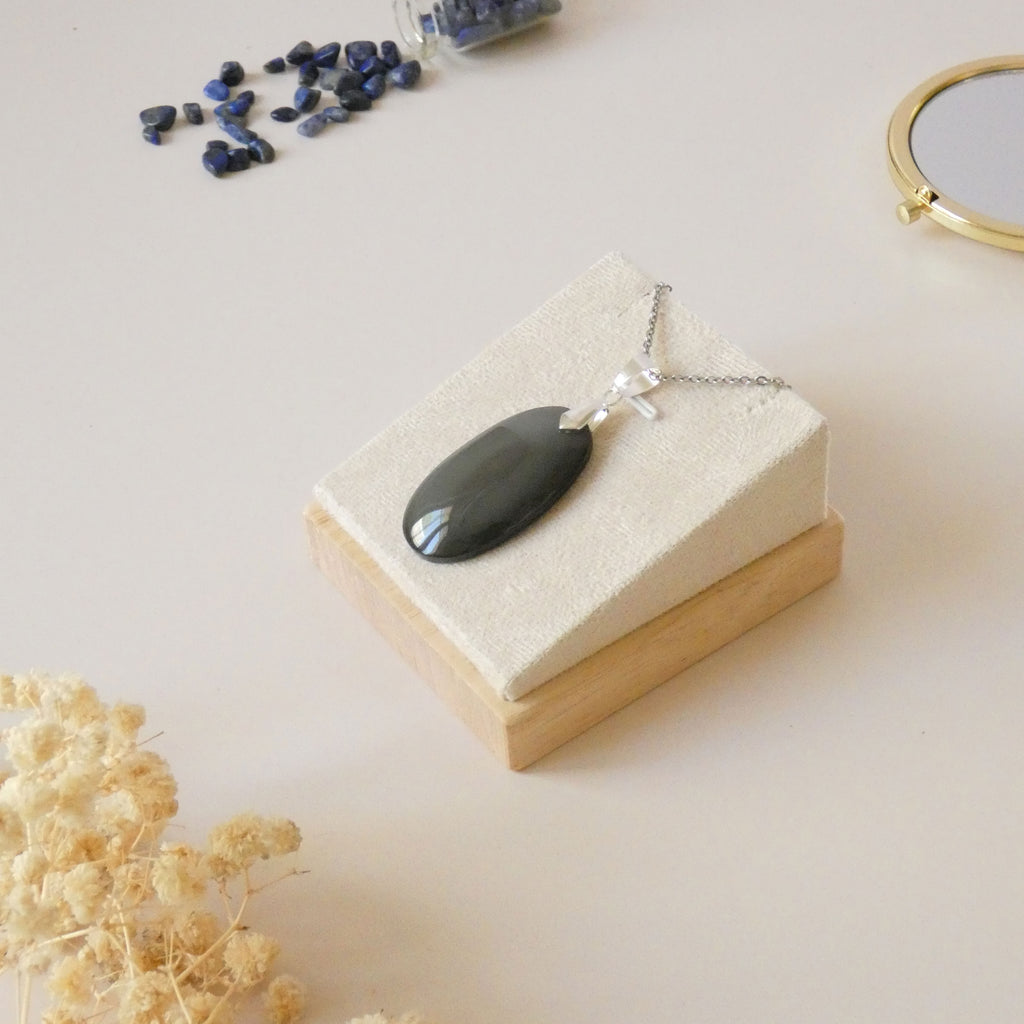 Pendentif obsidienne oeil céleste - bélière argentée - pierre naturelle