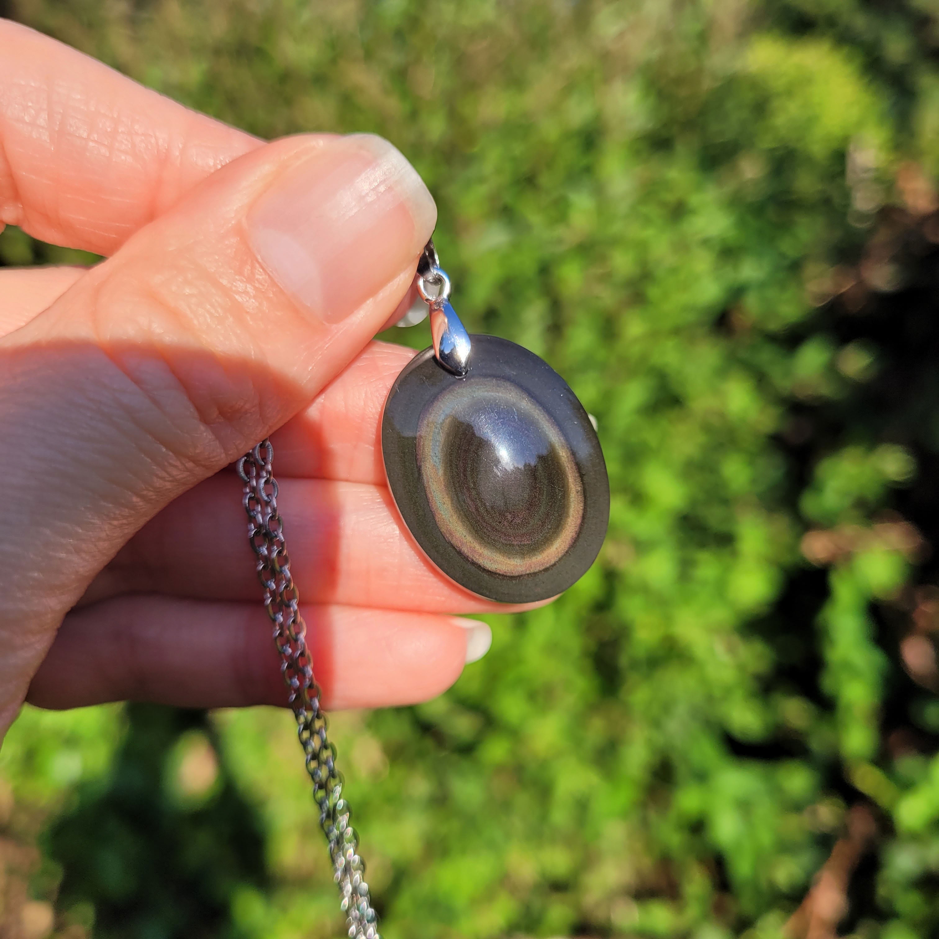 Pendentif obsidienne oeil céleste - bélière argentée - pierre naturelle