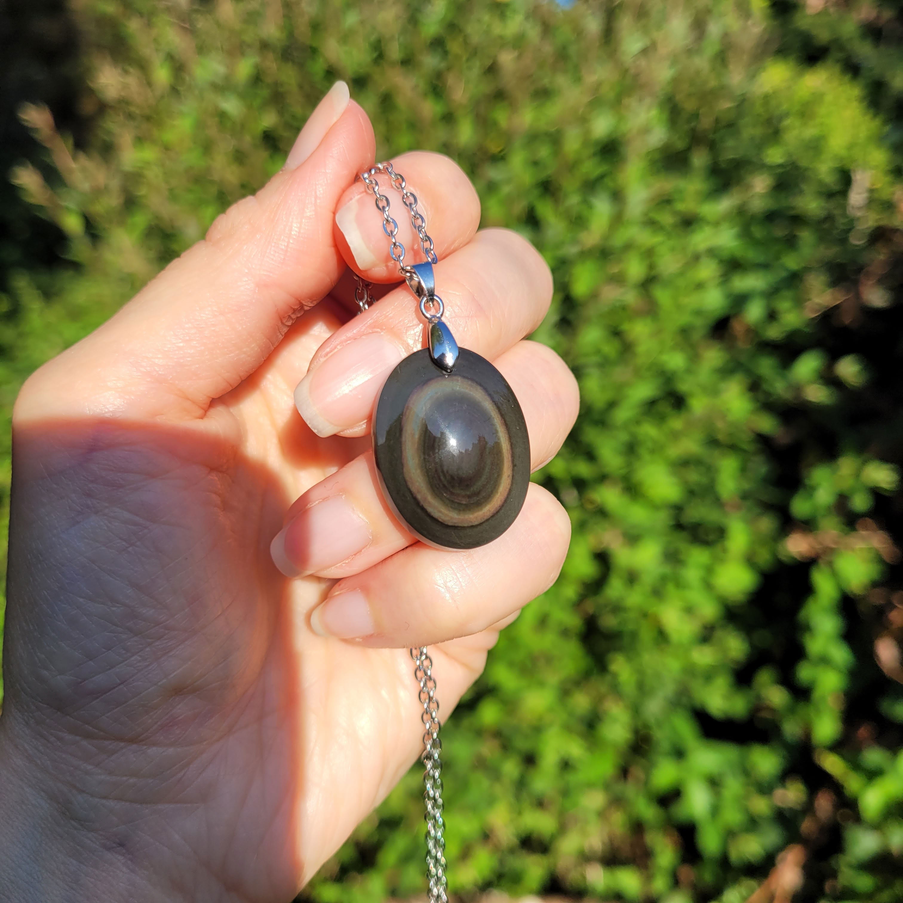 Pendentif obsidienne oeil céleste - bélière argentée - pierre naturelle