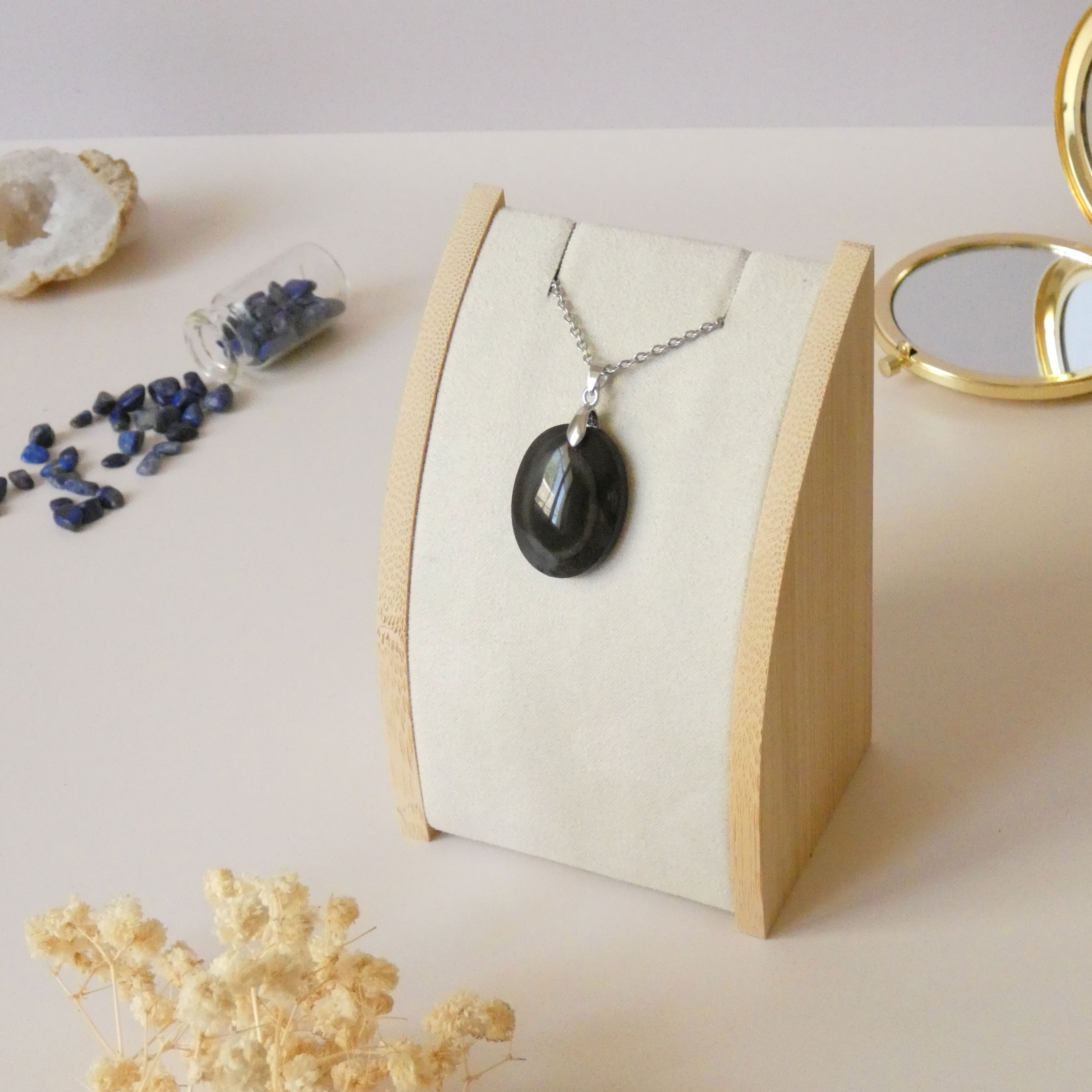 Pendentif obsidienne oeil céleste - bélière argentée - pierre naturelle