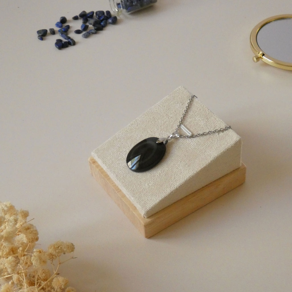 Pendentif obsidienne oeil céleste - bélière argentée - pierre naturelle