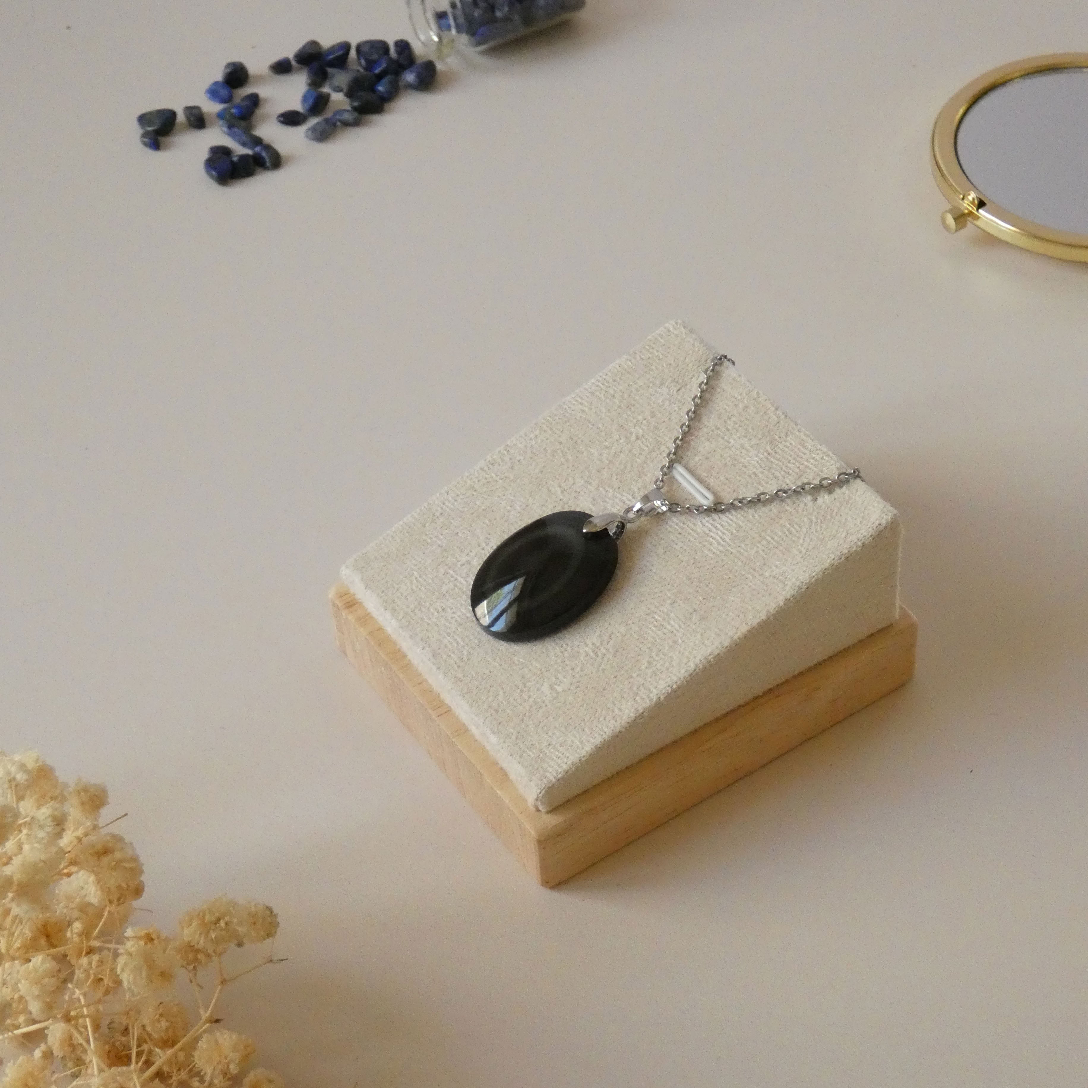 Pendentif obsidienne oeil céleste - bélière argentée - pierre naturelle