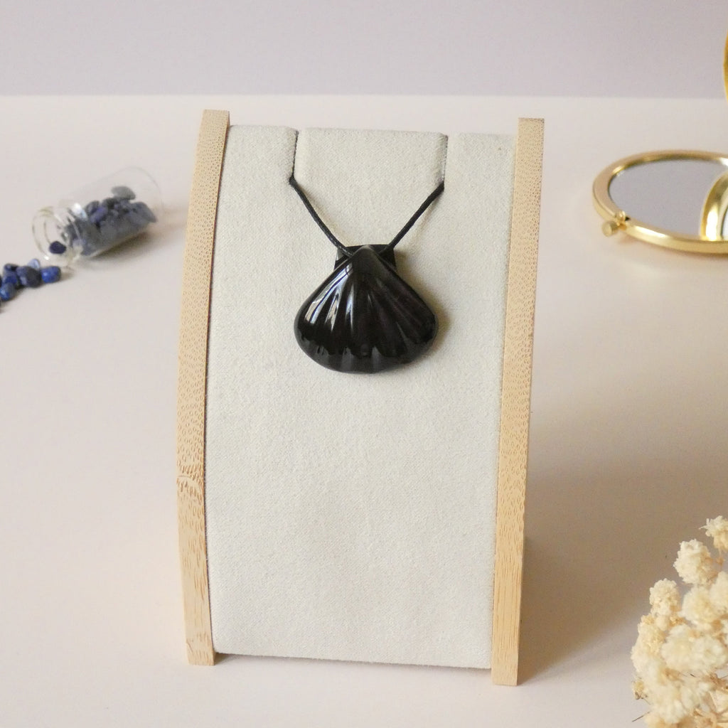 Pendentif coquillage en obsidienne oeil céleste violet rose - pierre naturelle