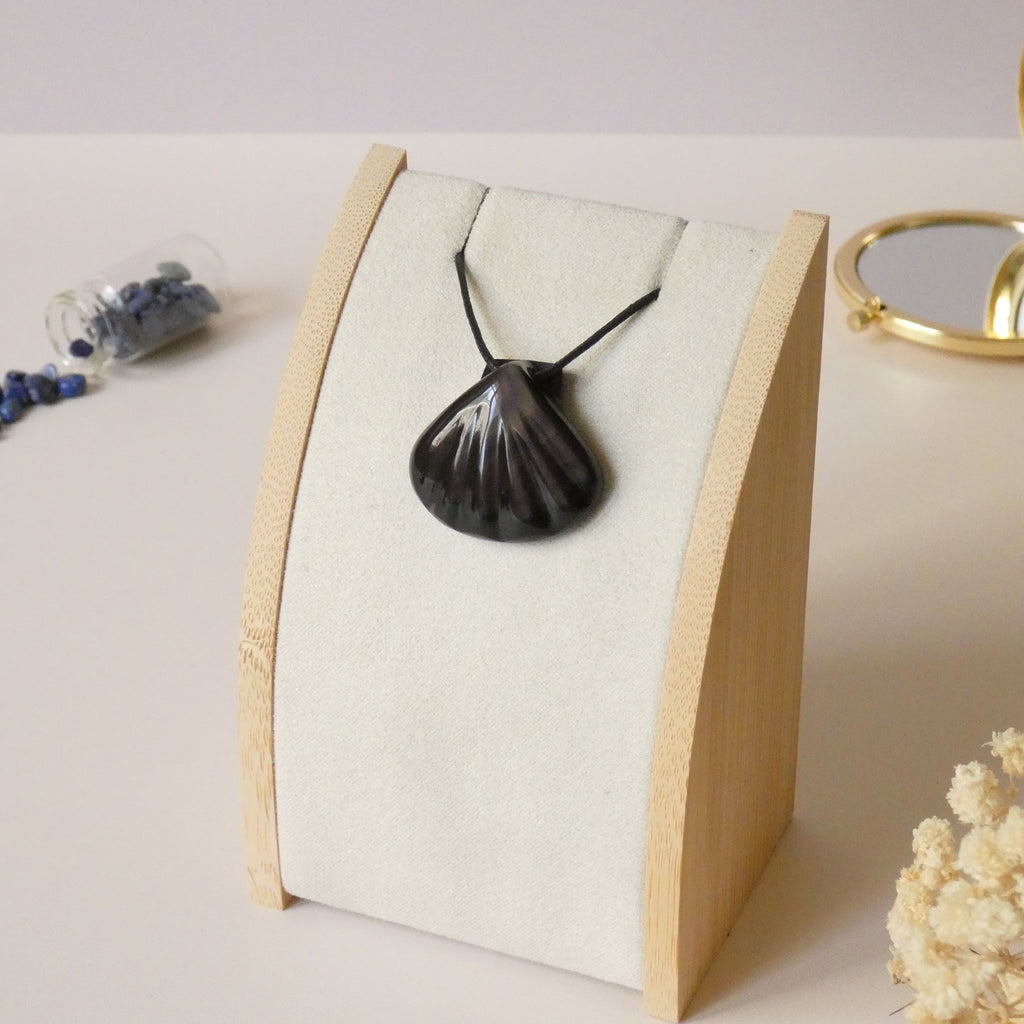 Pendentif coquillage en obsidienne oeil céleste violet rose - pierre naturelle