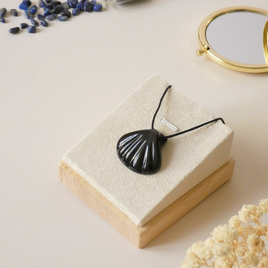 Pendentif coquillage en obsidienne oeil céleste violet rose - pierre naturelle