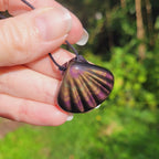 Pendentif coquillage en obsidienne oeil céleste violet orange - pierre naturelle