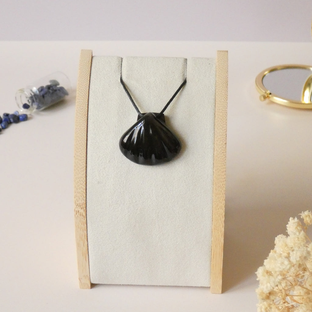 Pendentif coquillage en obsidienne oeil céleste violet orange - pierre naturelle