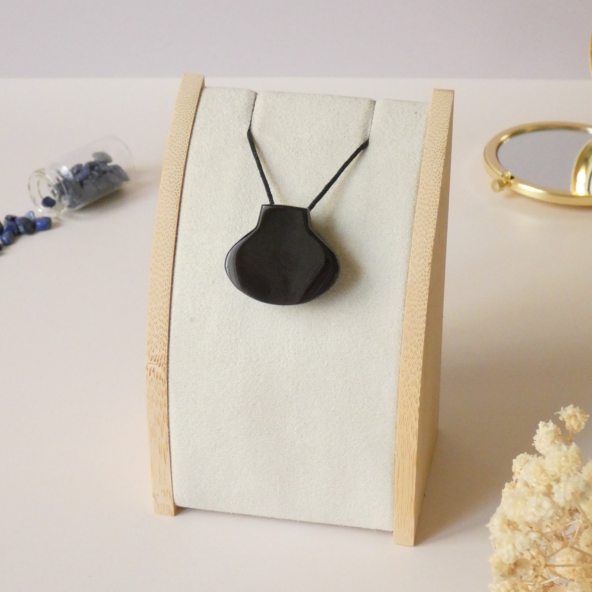 Pendentif coquillage en obsidienne oeil céleste violet orange - pierre naturelle