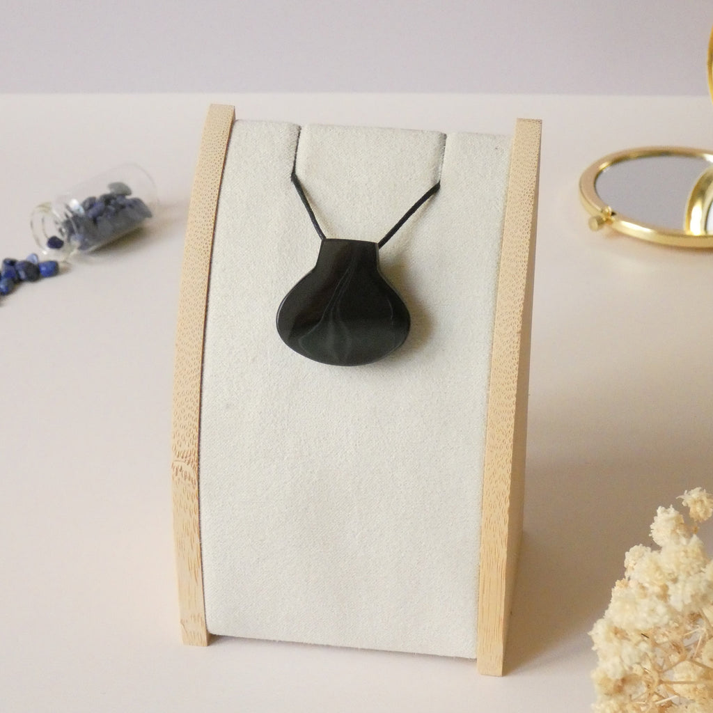 Pendentif coquillage en obsidienne oeil céleste violet - pierre naturelle