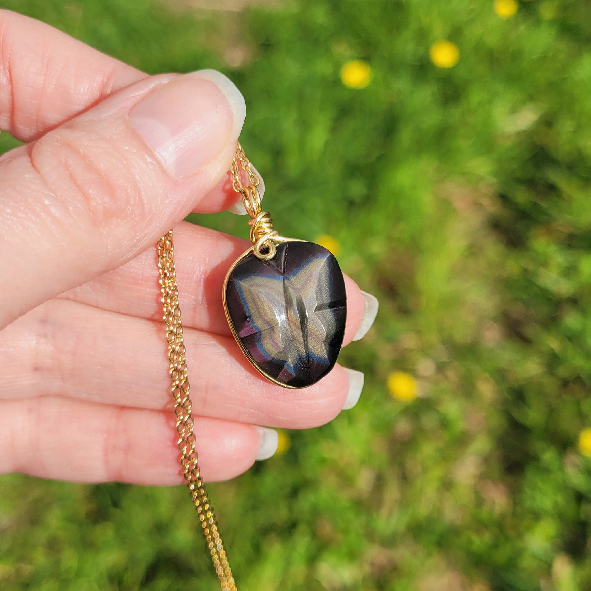 Pendentif papillon en obsidienne oeil céleste – 3,1 cm
