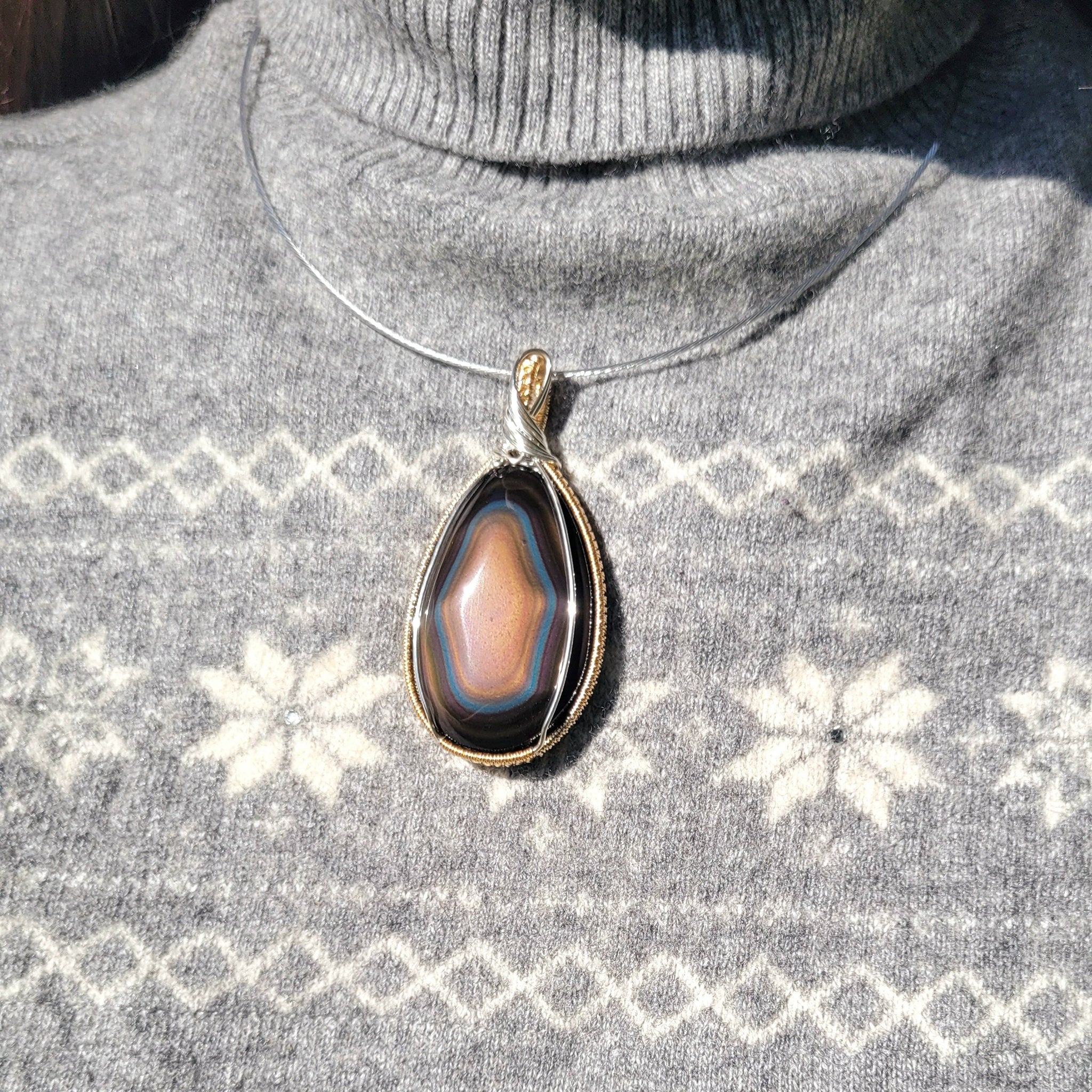 Pendentif obsidienne oeil céleste  6,5 cm pièce exceptionnelle