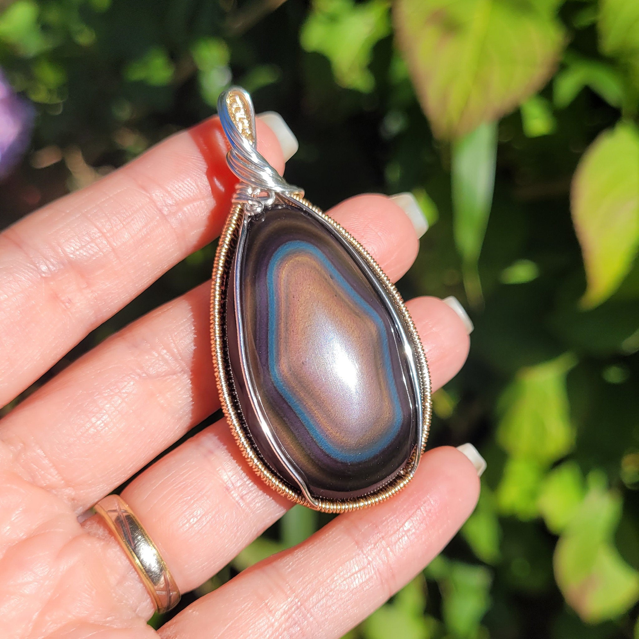 Pendentif obsidienne oeil céleste  6,5 cm pièce exceptionnelle