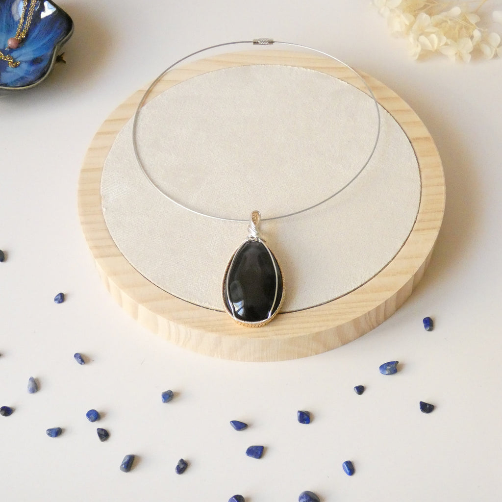 Pendentif obsidienne oeil céleste  6,5 cm pièce exceptionnelle