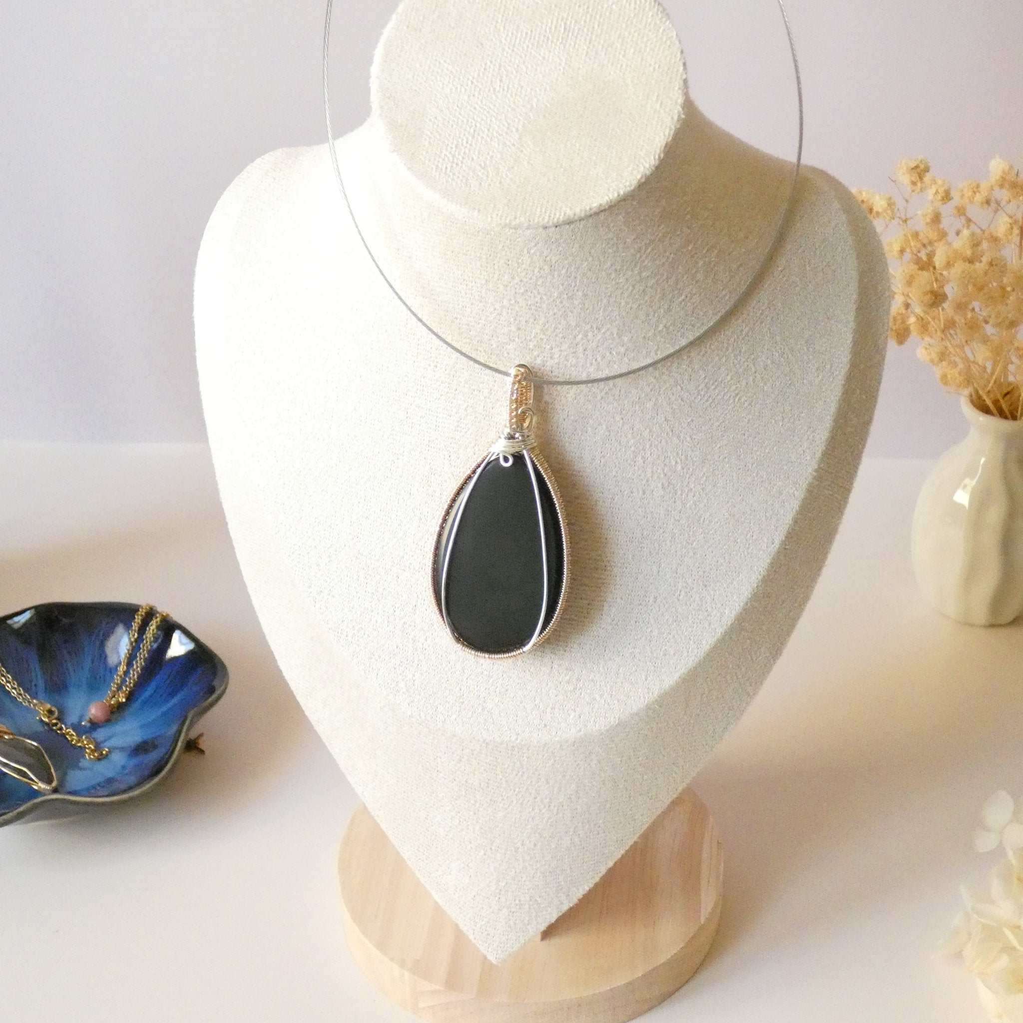 Pendentif obsidienne oeil céleste  6,5 cm pièce exceptionnelle