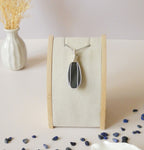 Pendentif obsidienne oeil céleste 5,3 cm wire wrapping argenté