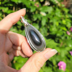 Pendentif obsidienne oeil céleste - wire wrapping argenté - pierre naturelle
