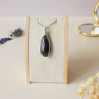 Pendentif obsidienne oeil céleste - wire wrapping argenté - pierre naturelle