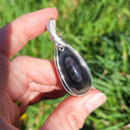 Pendentif obsidienne oeil céleste 5,1 cm wire wrapping argenté
