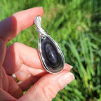 Pendentif obsidienne oeil céleste 5,1 cm wire wrapping argenté