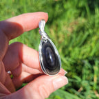 Pendentif obsidienne oeil céleste 5,1 cm wire wrapping argenté