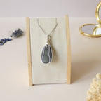 Pendentif obsidienne oeil céleste 5,1 cm wire wrapping argenté