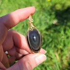 Pendentif obsidienne oeil céleste - wire wrapping doré - pierre naturelle
