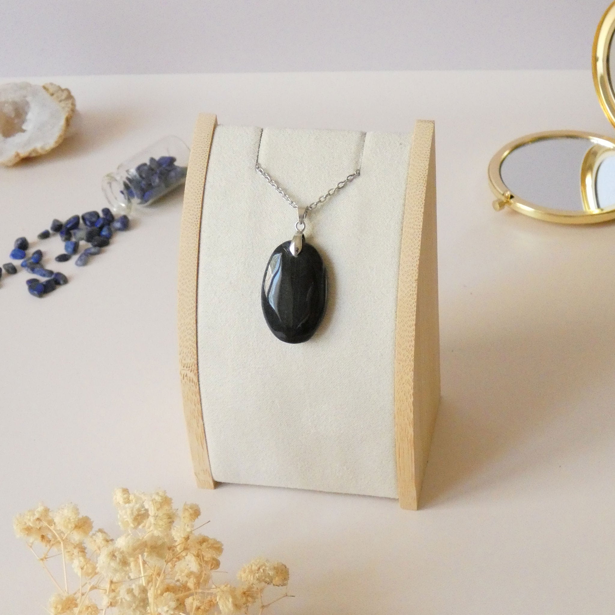 Pendentif en oeil de faucon bélière argentée – 3,2 cm - Bijou artisanal pierre naturelle