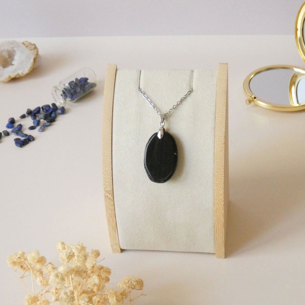 Pendentif en oeil de faucon bélière argentée – 3,2 cm - Bijou artisanal pierre naturelle