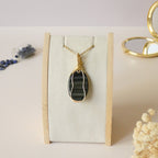 Pendentif en oeil de faucon 5,3 cm wire wrapping doré