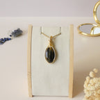 Pendentif oeil de tigre et faucon 4,6 cm wire wrapping doré