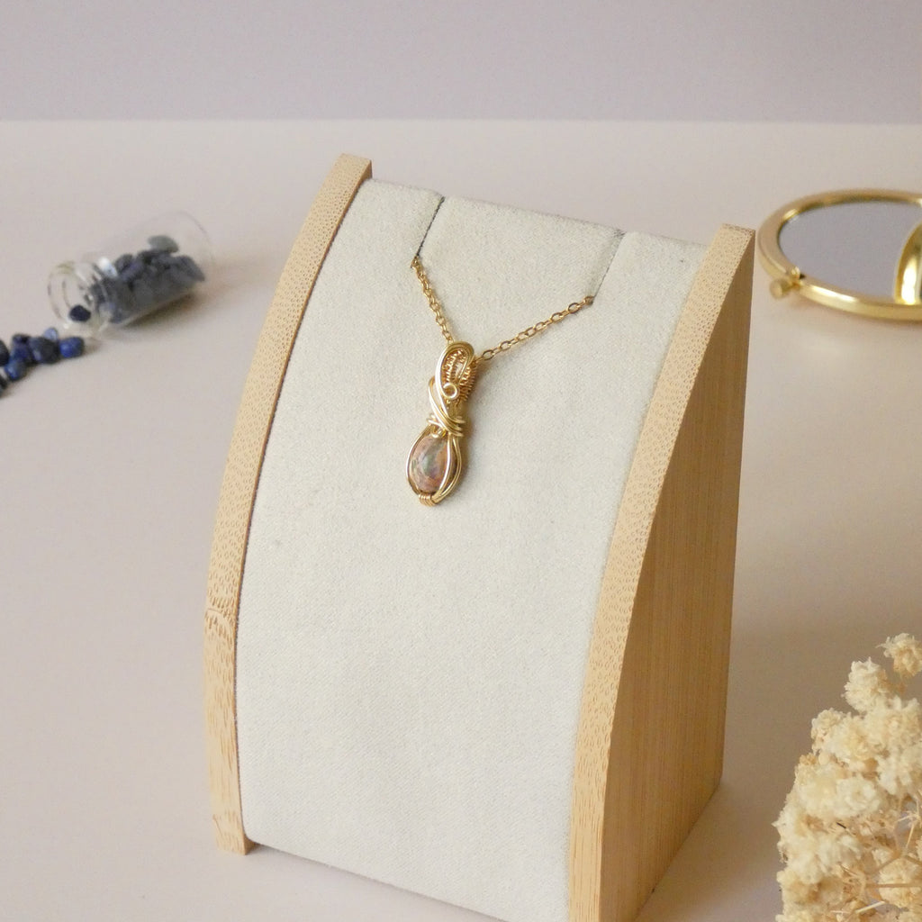 Pendentif opale Cantera du Mexique - wire wrapping doré - pierre naturelle