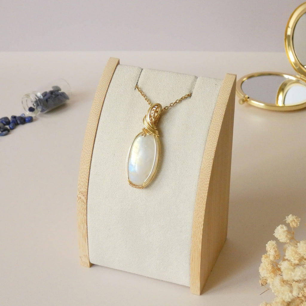 Pendentif en péristérite - wire wrapping doré - pierre naturelle