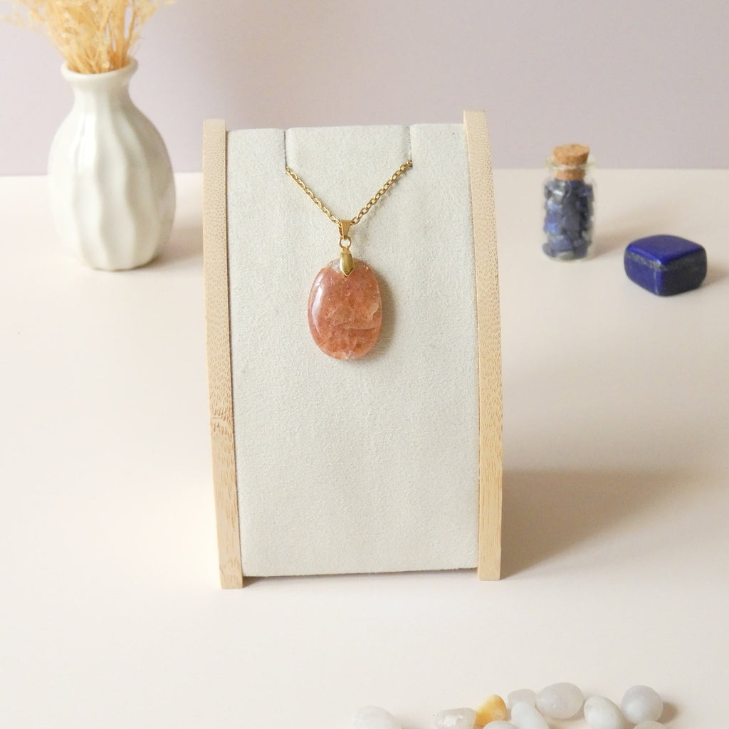 Pendentif en pierre de soleil, héliolite, pierre naturelle