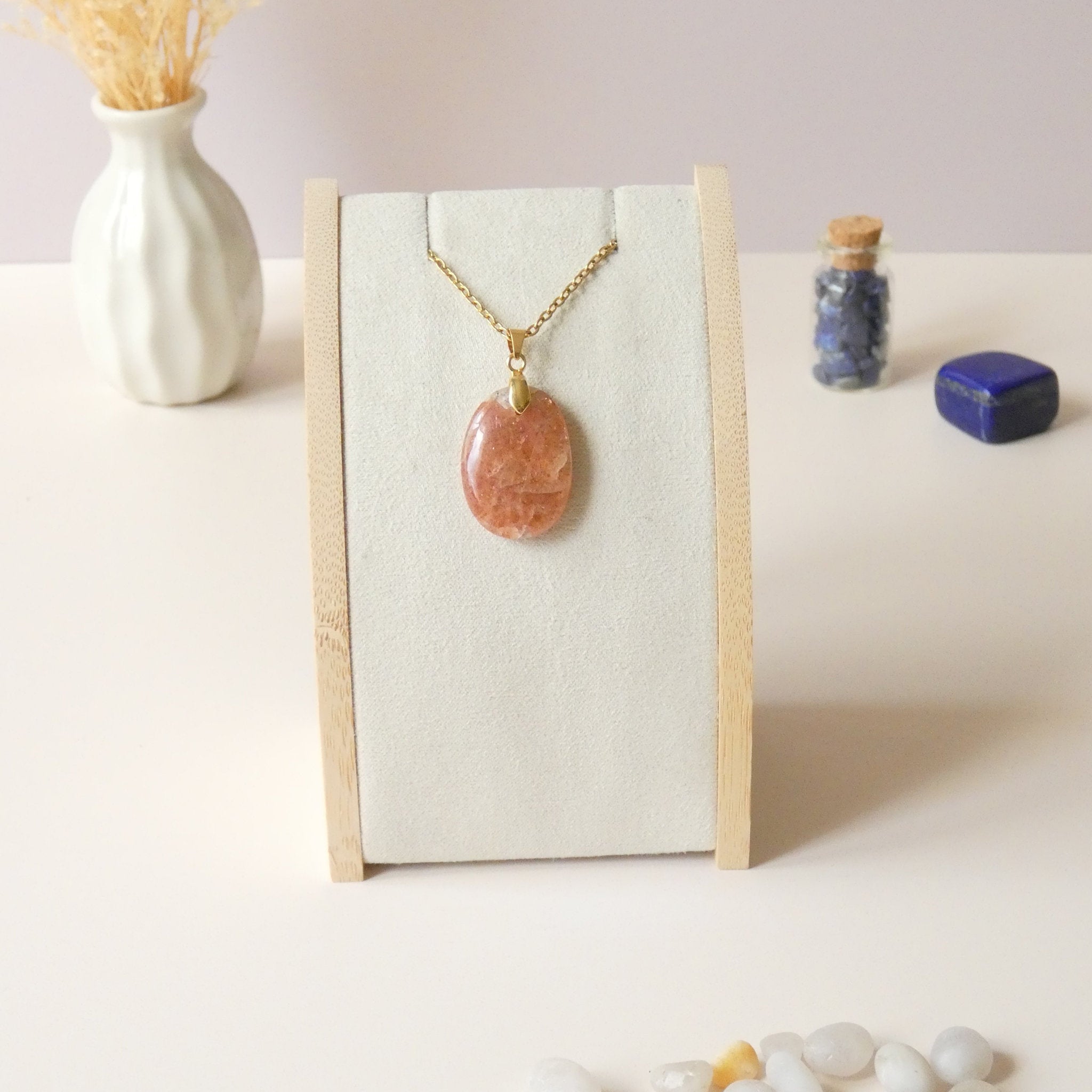 Pendentif en pierre de soleil, héliolite, pierre naturelle