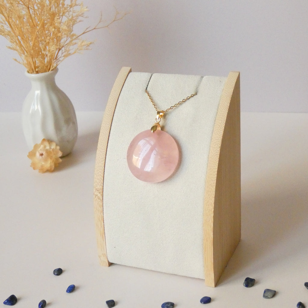 Pendentif en quartz rose 3,1 cm – Bélière dorée