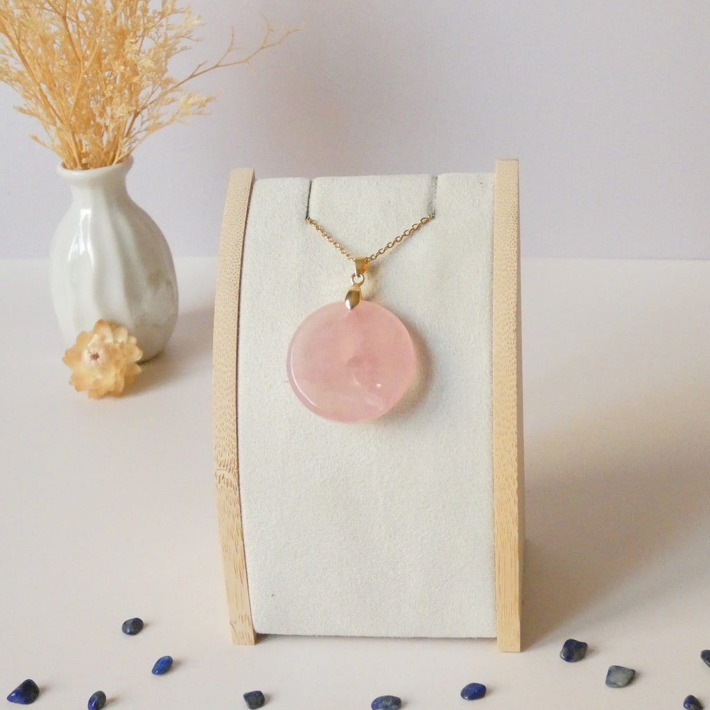 Pendentif en quartz rose 3,1 cm – Bélière dorée