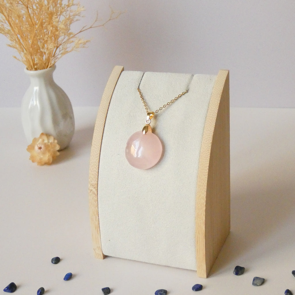 Pendentif en quartz rose 2,3 cm – Bélière dorée