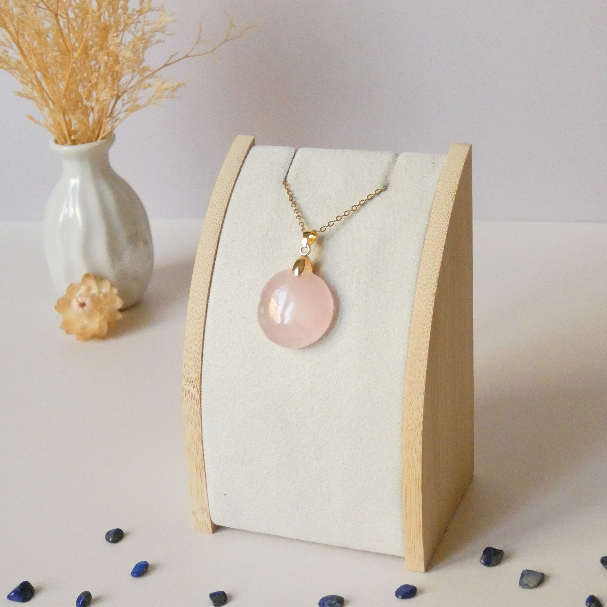 Pendentif en quartz rose 2,3 cm – Bélière dorée