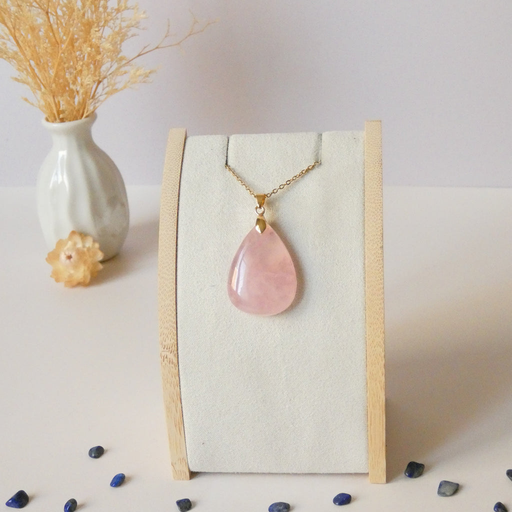 Pendentif en quartz rose 3,2 cm – Bélière dorée