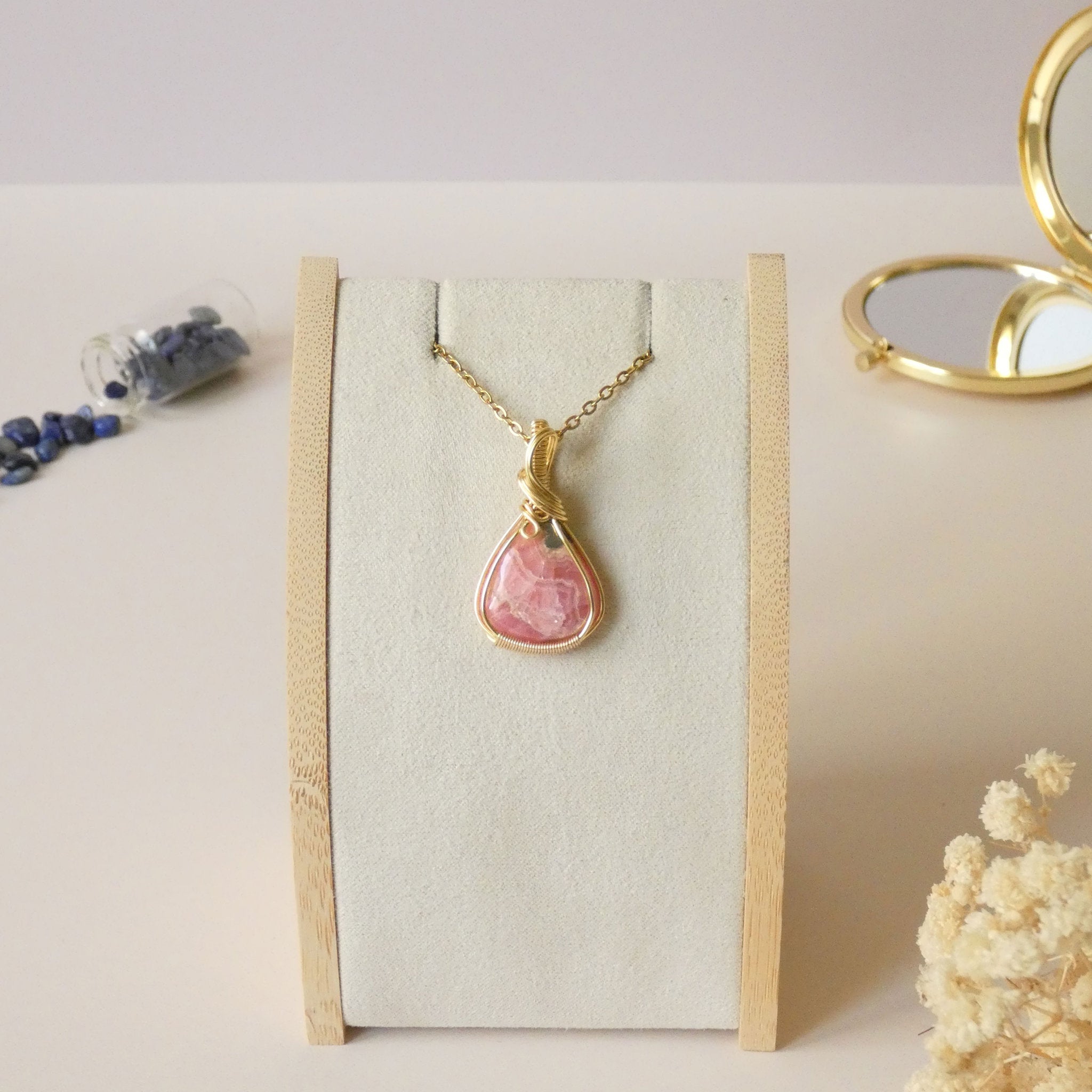 Pendentif en rhodochrosite 3,6 cm bijou artisanal en pierre naturelle