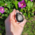 Pendentif scarabée obsidienne argenté 4,9 cm talisman unique