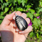 Pendentif scarabée obsidienne argenté 5,1 cm bijou artisanal