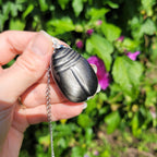 Pendentif scarabée obsidienne argenté 5,1 cm bijou artisanal